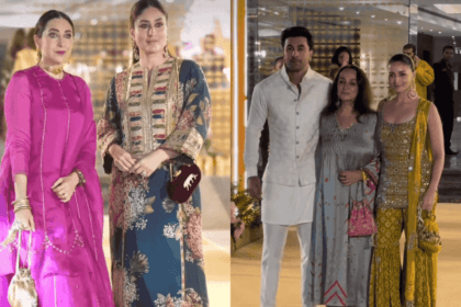 Karisma Kapoor, Kareena Kapoor, Ranbir Kapoor and Alia Bhatt slayed the Mehendi Celebration of Aadar Jain and Alekha Advani